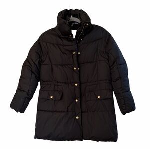 J. Crew Black Puffer Jacket with Gold Accents